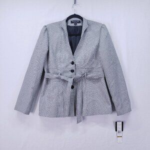Signature By Larry Levine Women's Jacket Coat Size 14 Geometric Tweed Preppy